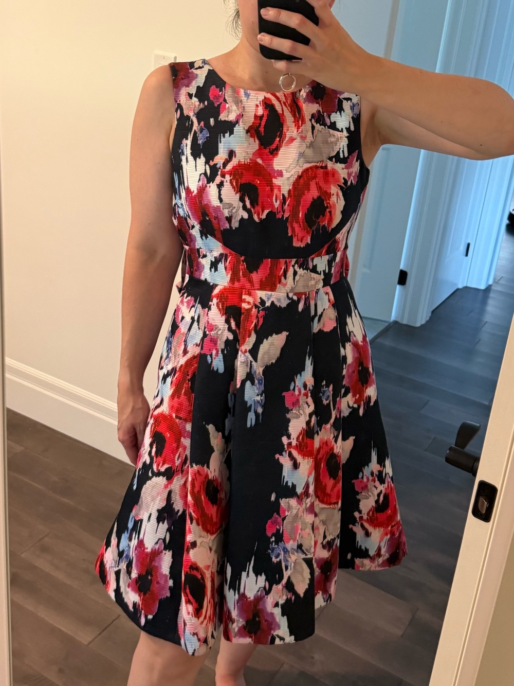 Kate Spade Navy Floral Sleeveless Fit-and-Flare Dress with Bow
